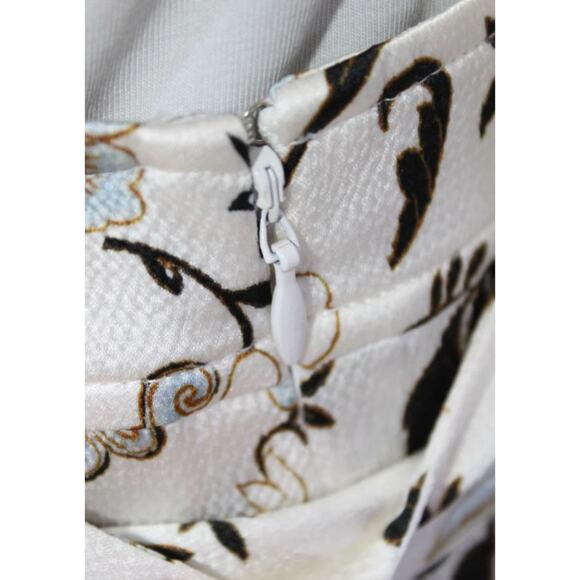 A.L.C. Brien Cream Brown Blue Jacobean Floral Silk Flutter Mini Skirt 8 - Picture 7 of 12